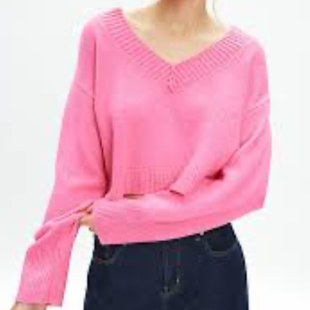 Bdg - Urban Outfitters - Jenna Cropped V-Neck Sweater. Size Medium. Pink. Nwot